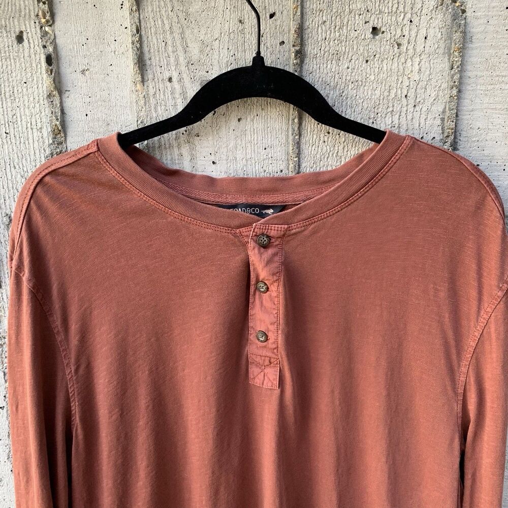 Toad&Co Primo Long Sleeve Henley 100% Organic Cotton Garment-Dyed Finish Rust XL - Picture 3 of 11